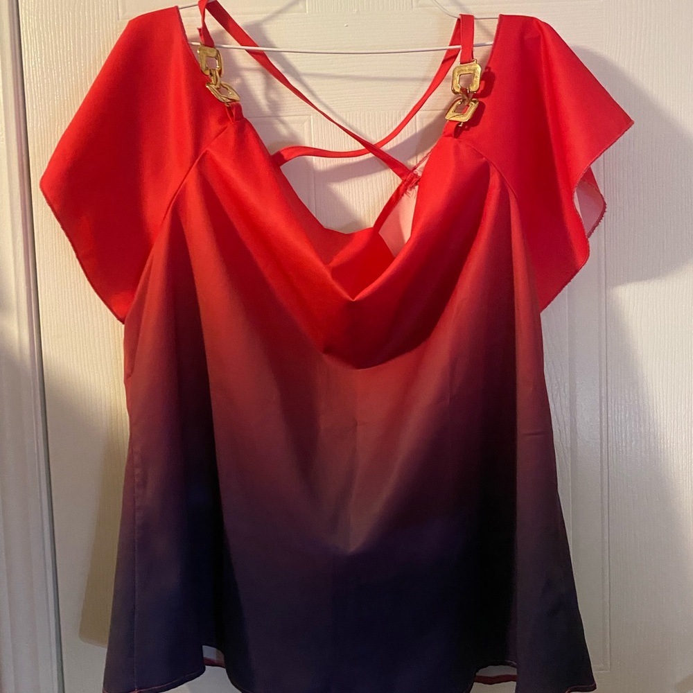 SHEIN Curve 1X Purple/Pink Ombré Cross Back Blouse